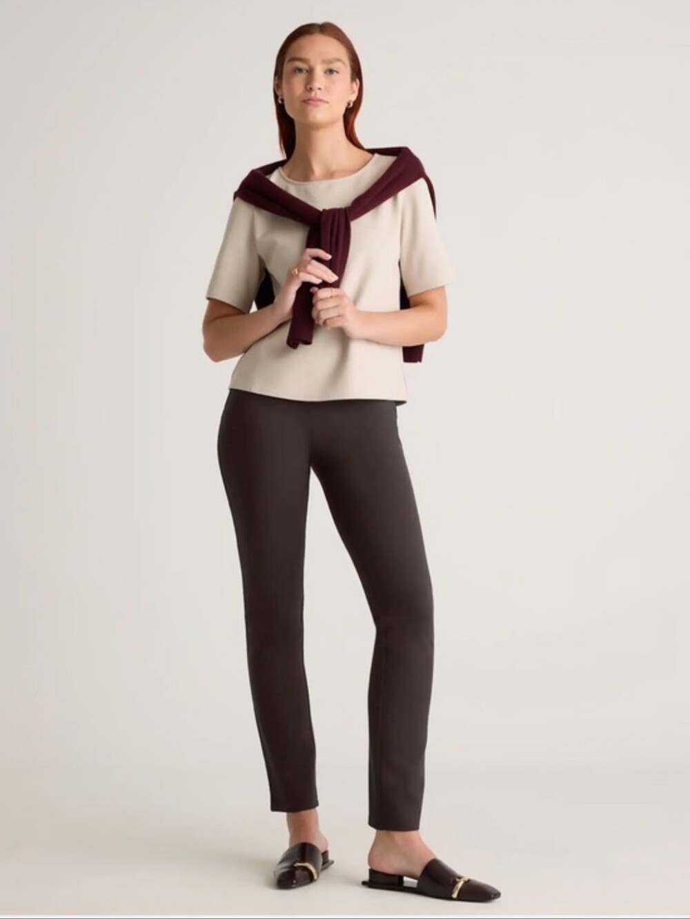 Quince Ultra-Stretch Ponte Straight Leg Pants Brown Sz L